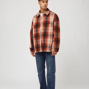 NEW Levi's Oversized Unisex Chore Coat / Shirt Jacket Orange Plaid NWT